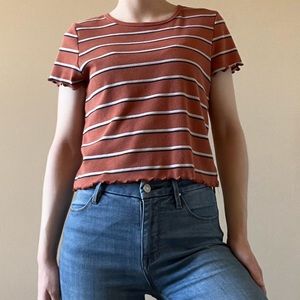American eagle light orange striped short sleeve shirt: size large
